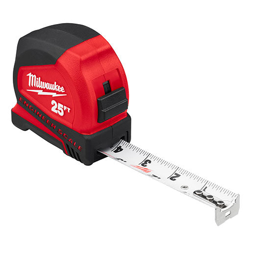 Milwaukee 25ft Compact Tape Measure with Engineer Scale