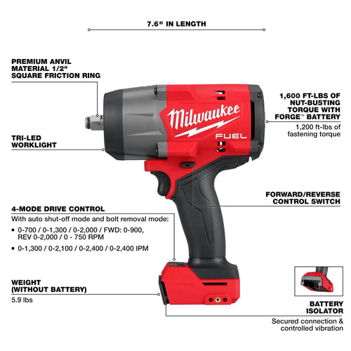 Milwaukee M18 FUEL™ 1/2 High Torque Impact Wrench w/ Friction Ring (1/2 (2967-20))