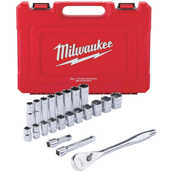 Milwaukee Standard 1/2 In. Drive 6-Point Ratchet & Socket Set (22-Piece)