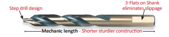 Norseman Vortex-Point Type 175-VT Mechanic Length 3-Flat on Shank