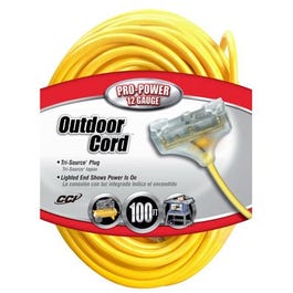 100-Ft. 12/3 SJTW-A Yellow 3-Outlet Extension Cord