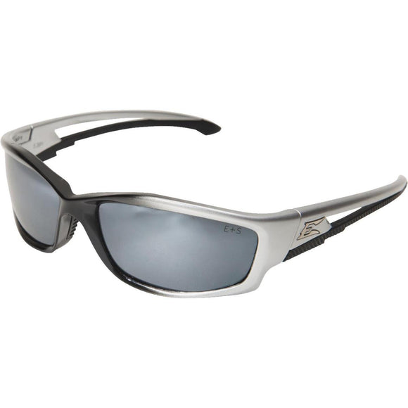 Edge Eyewear Kazbek Gloss Silver Frame Safety Glasses with Silver Mirror Lenses
