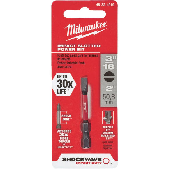 Milwaukee Shockwave 3/16 In. Slotted 2 In. Power Impact Screwdriver Bit