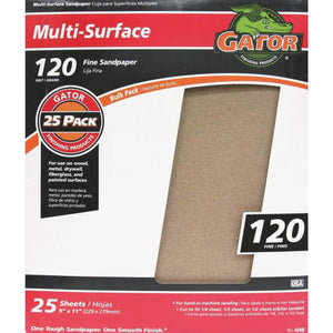 Gator Multi-Surface 9 In. x 11 In. 120 Grit Fine Sandpaper (25-Pack)