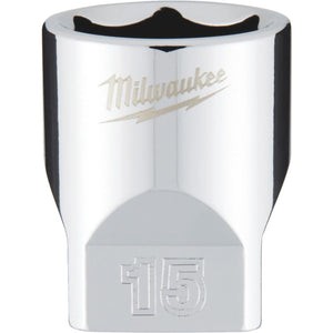 Milwaukee 1/4 In. Drive 15 mm 6-Point Shallow Metric Socket with FOUR FLAT Sides