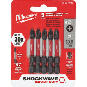 Milwaukee Shockwave #2 Phillips 2 In. Power Impact Screwdriver Bit (5-Pack)