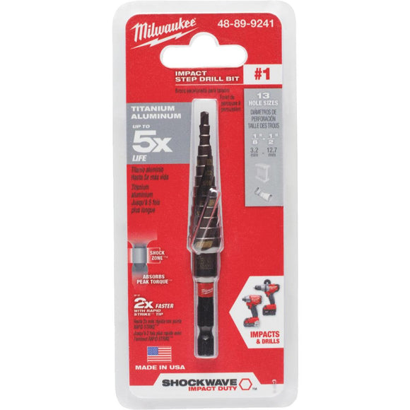 Milwaukee Shockwave Impact Duty 1/8 In. - 1/2 In. #1 Step Drill Bit, 13 Steps