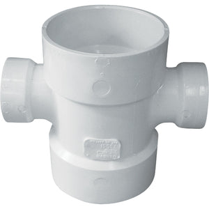 Charlotte Pipe 3 In. X 1-1/2 In. Reducing Double Sanitary PVC Tee