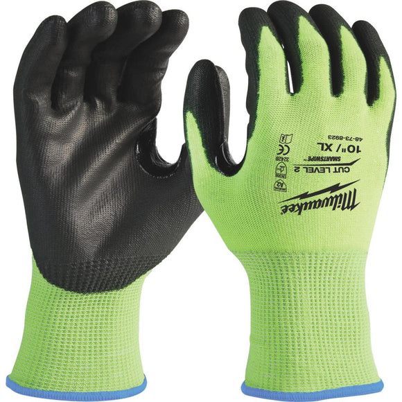 Milwaukee Men's XL Cut Level 2 High Vis Polyurethane Dipped Glove