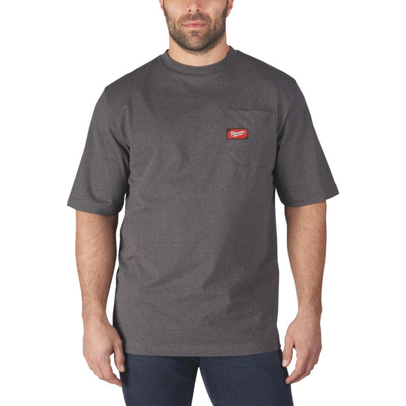 Milwaukee Large Gray Short Sleeve Men's Heavy-Duty Pocket T-Shirt